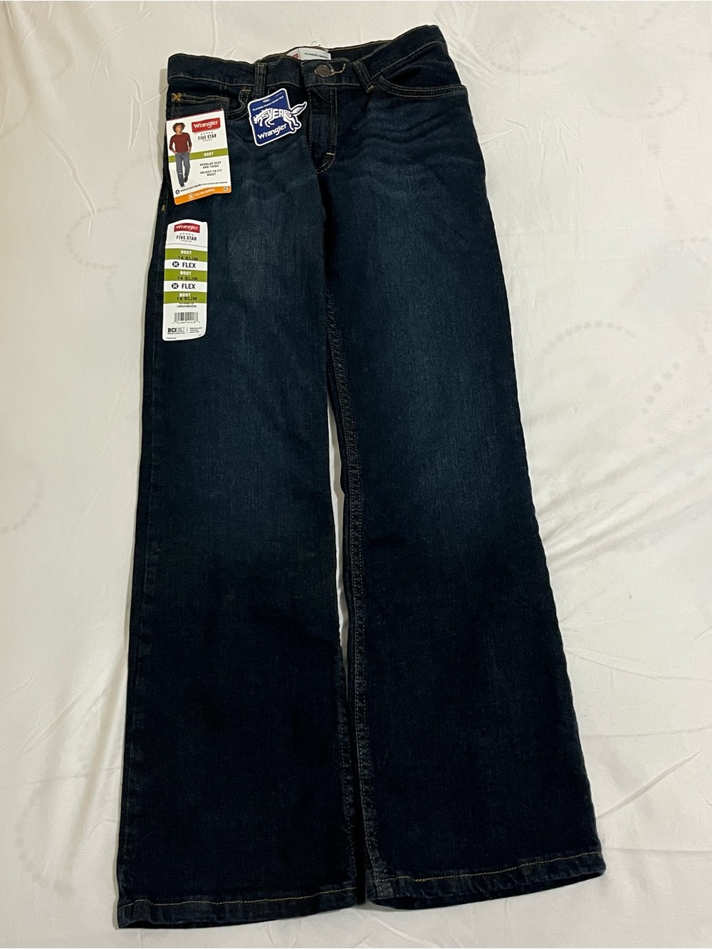 Wrangler Kids Dark Blue Bootcut Jeans Boys Size 14 Slim New with Tags